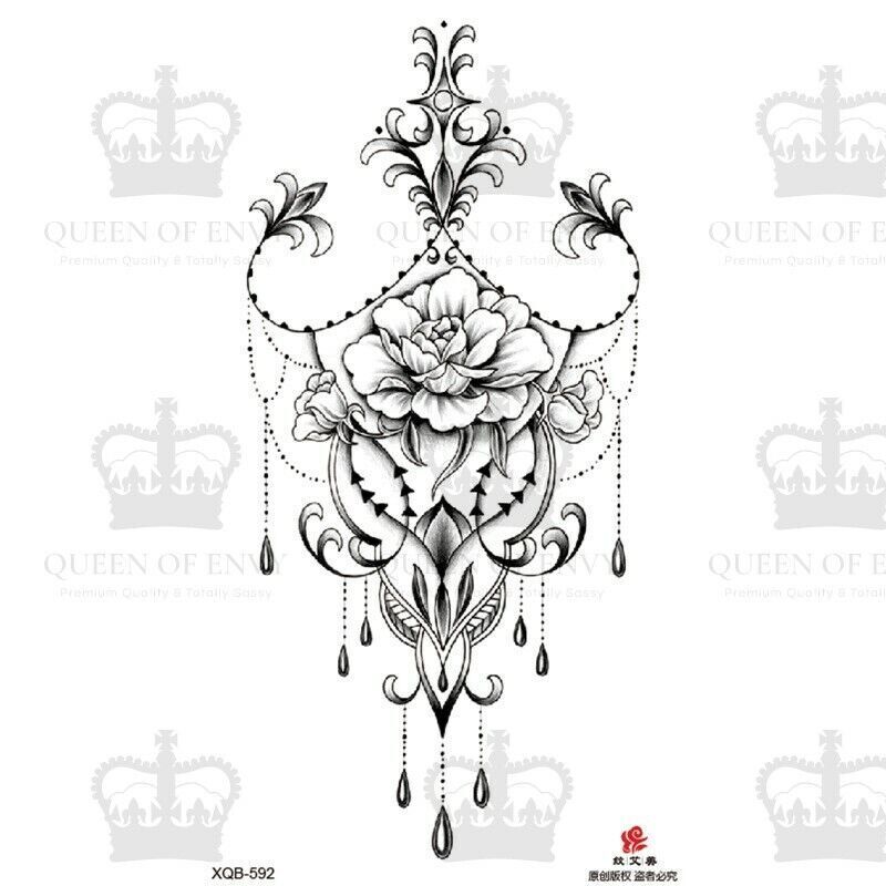Chest Tattoo Flowers Lace Fake Sticker Womens Sternum Arm Leg Thigh Waterproof