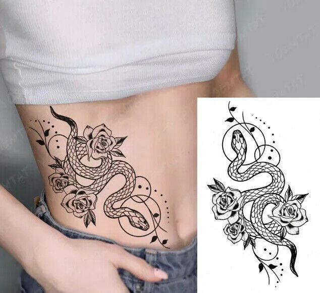 Snake Flowers Womens Temporary Tattoos Fake Sticker Tattoo Mens Arm Leg Body