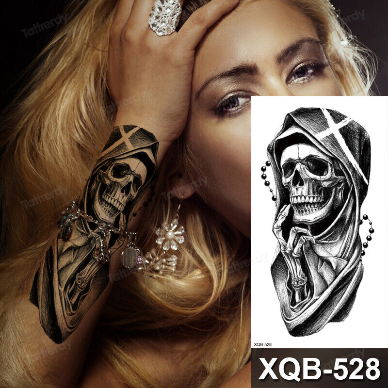 Halloween Death Reaper Tattoo Skull Waterproof Fake Sticker Womens Mens