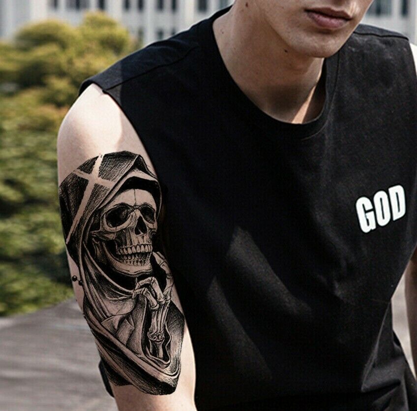 Halloween Death Reaper Tattoo Skull Waterproof Fake Sticker Womens Mens