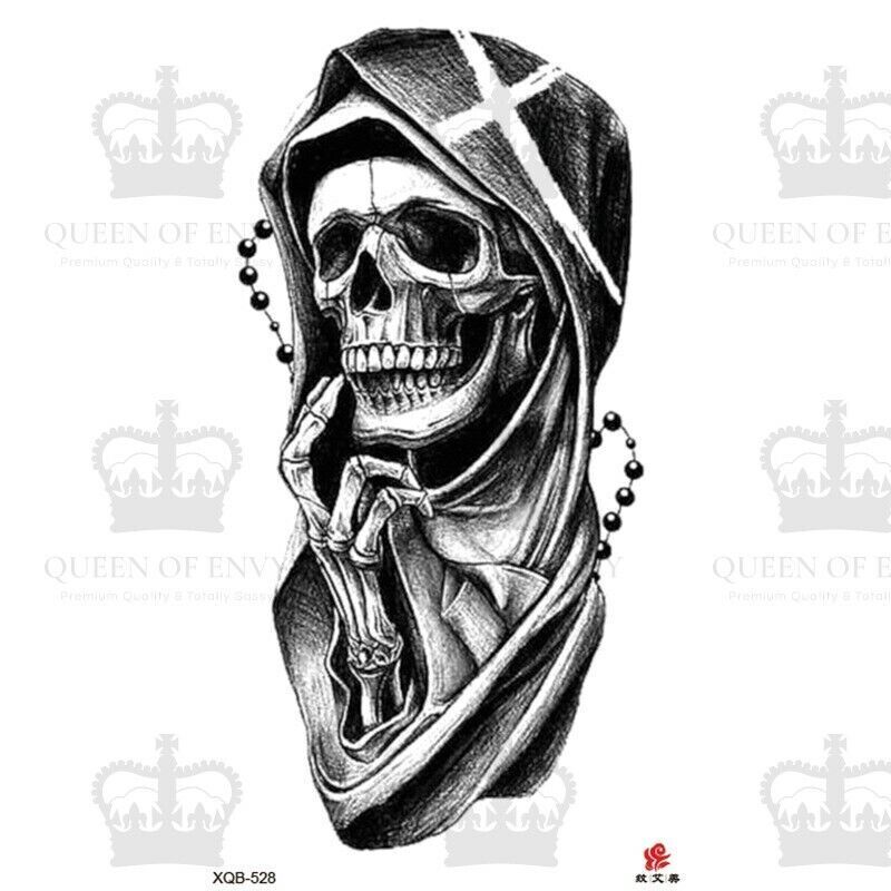 Halloween Death Reaper Tattoo Skull Waterproof Fake Sticker Womens Mens