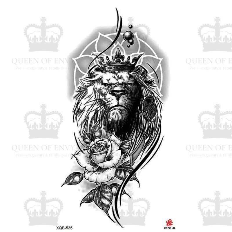 Lion tattoo Rose Temporary Tattoos Fake Sticker Womens Mens Waterproof Arm Leg