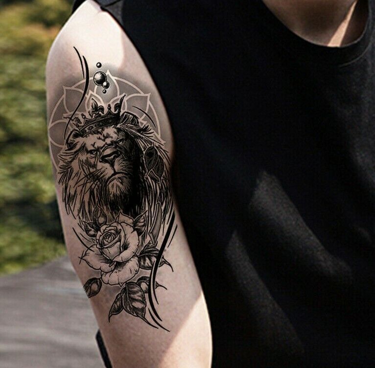 Lion tattoo Rose Temporary Tattoos Fake Sticker Womens Mens Waterproof Arm Leg