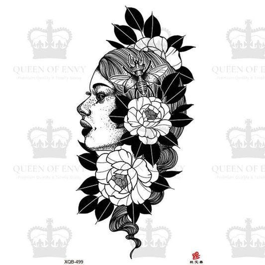 Woman in Flowers Temporary Tattoo Fake Waterproof Sticker Womens Mens Arm Leg