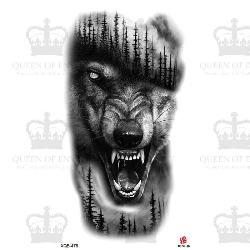 Fierce Wolf Temporary Tattoo waterproof Sticker Womens Mens Tattoos Arm Leg