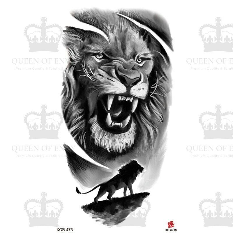 Lion Roar Temporary Tattoos Fake Sticker Womens Mens Waterproof Tattoo Arm Leg