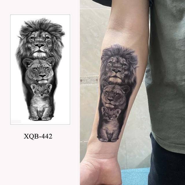 Lions Mother Baby Father Temporary Tattoo Women Men Arm Leg Fake Waterproof