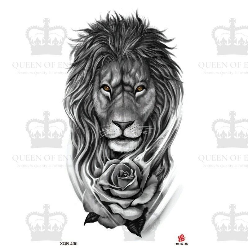 Lion Rose Temporary Tattoo Fake Press on Sticker Womens Mens Waterproof Tattoos