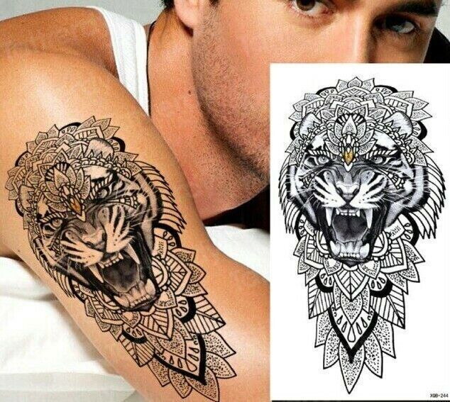 Jewel Tiger Temporary Tattoo Fake Press Sticker Womens Tattoos Mens Sleeve