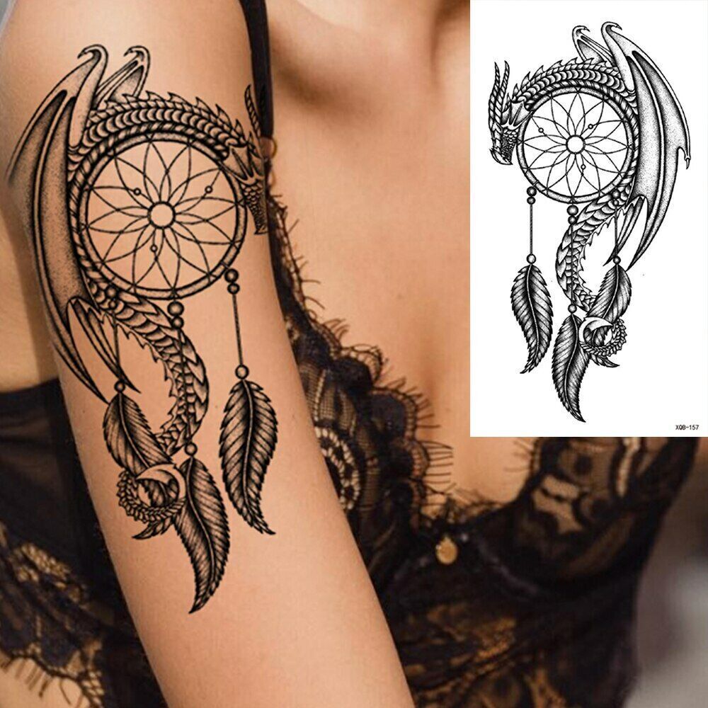 Dragon Temporary Tattoo Dreamcatcher Sticker Womens tattoos Mens Sleeve Arm