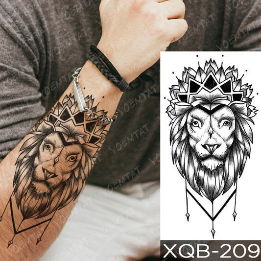 King Lion Temporary Tattoo Fake Sticker Womens Mens Body tattoos Waterproof
