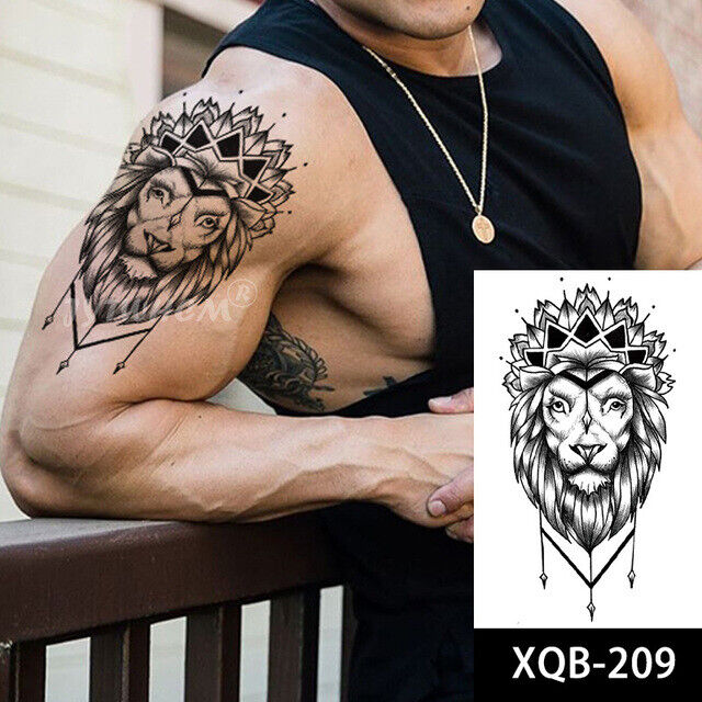 King Lion Temporary Tattoo Fake Sticker Womens Mens Body tattoos Waterproof