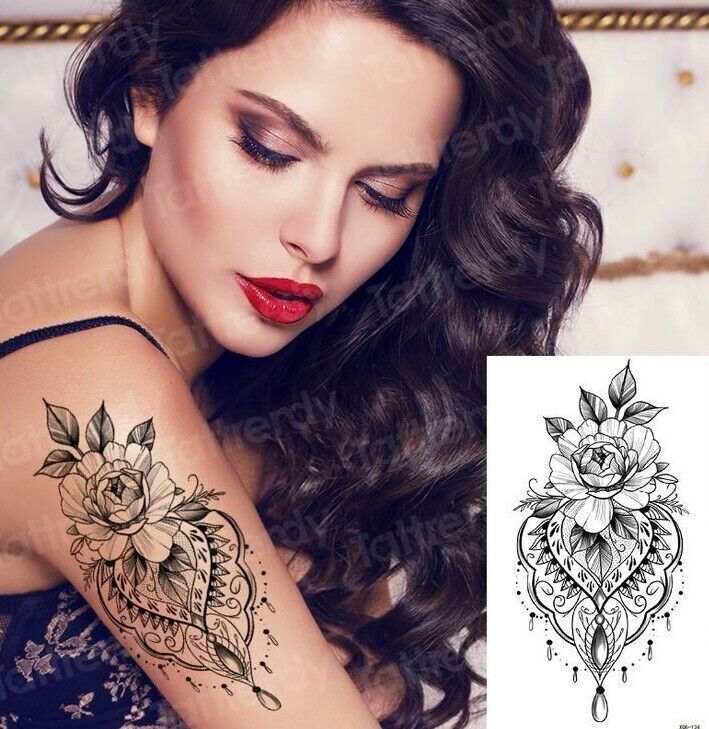 Flowers Black Lace Temporary Tattoo Womens Waterproof Tattoos Fake Press Sticker