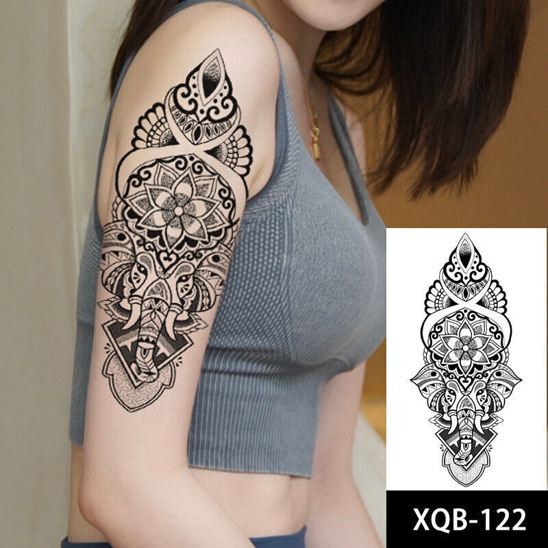 Elephant God Mandala Temporary Tattoo Fake Press on Sticker Women Mens tattoos