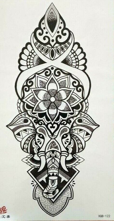 Elephant God Mandala Temporary Tattoo Fake Press on Sticker Women Mens tattoos