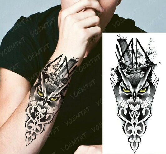 Owl Tribal Temporary Tattoo Dagger Love Fake Press Sticker Womens tattoos Mens