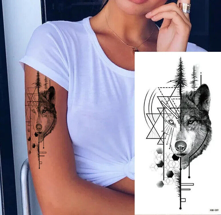 Wolf Wolves Temporary Tattoo Dagger Love Fake Press Sticker Women Mens art