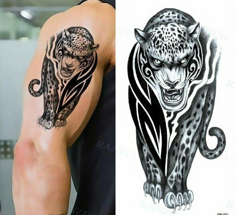 Panther Big Cat Tiger Temporary Tattoo Fake Press on Sticker Womens Mens Tattoos