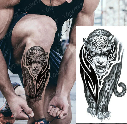 Panther Big Cat Tiger Temporary Tattoo Fake Press on Sticker Womens Mens Tattoos