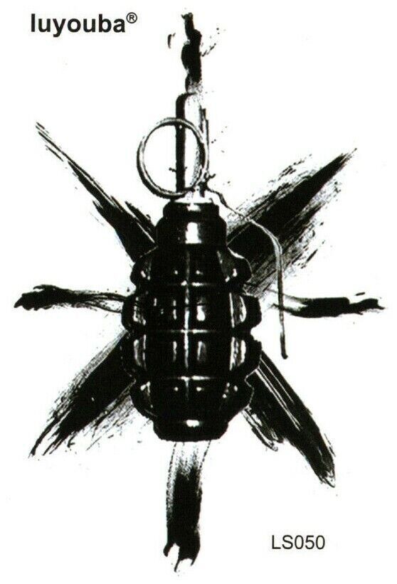 Grenade Explosive war tattoo Temporary Tattoos Women Mens Kids Fake Sticker