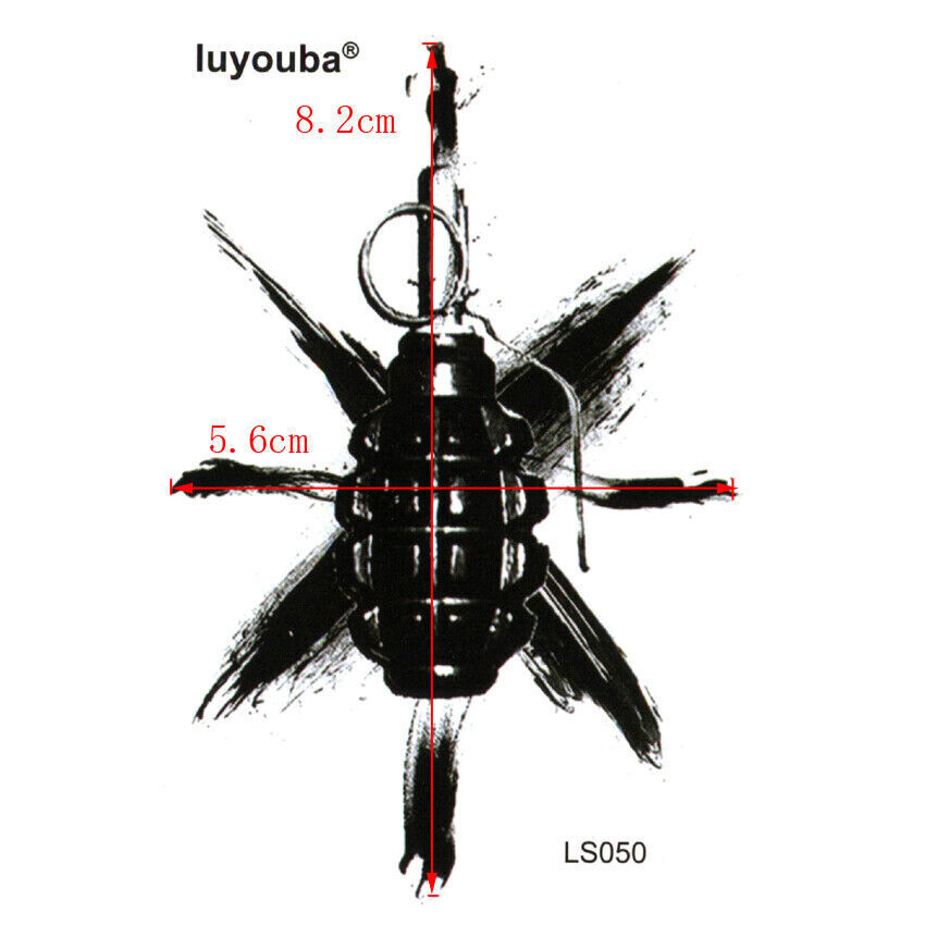 Grenade Explosive war tattoo Temporary Tattoos Women Mens Kids Fake Sticker