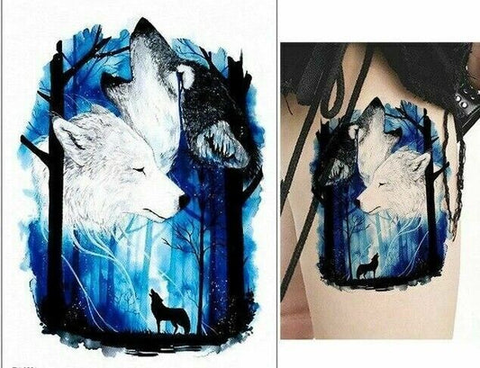 Wolf Wolves Temporary Tattoo Waterproof Mens Womens Sticker Leg Fake Arm