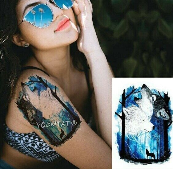 Wolf Wolves Temporary Tattoo Waterproof Mens Womens Sticker Leg Fake Arm
