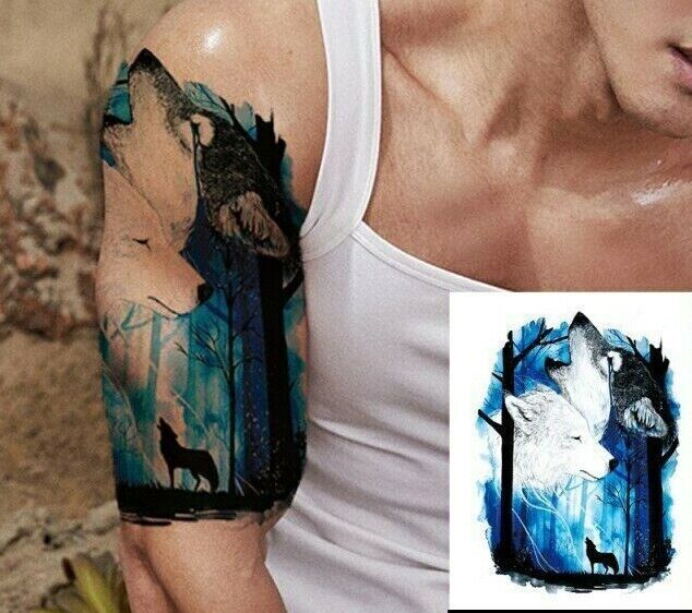 Wolf Wolves Temporary Tattoo Waterproof Mens Womens Sticker Leg Fake Arm
