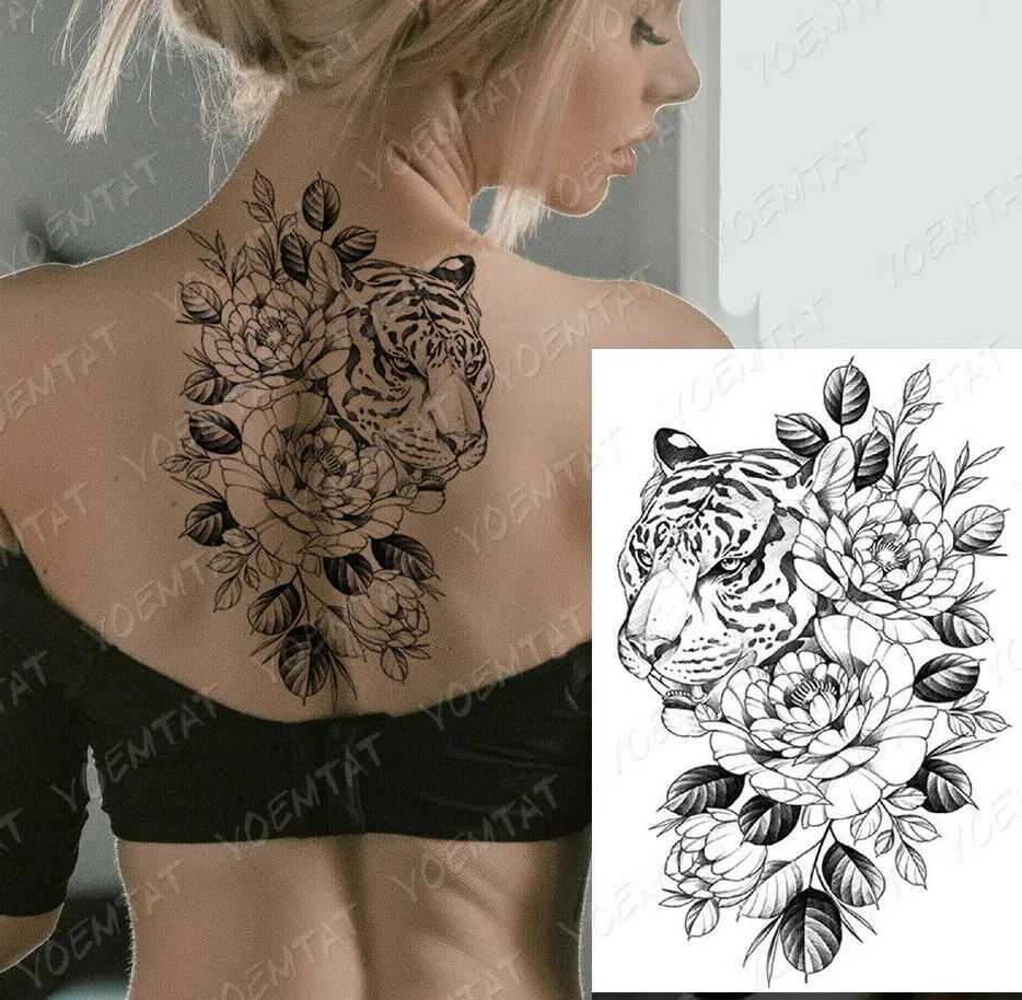 Tiger Flowers womens Temporary Tattoo Sticker Fake Arm Leg waterproof tattoos