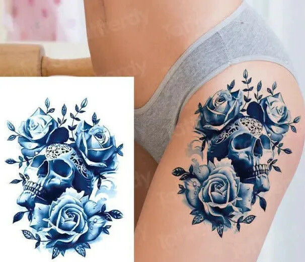 Skull Roses Womens Temporary Tattoo Sticker Fake Arm Leg Mens Waterproof Tattoos