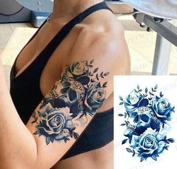 Skull Roses Womens Temporary Tattoo Sticker Fake Arm Leg Mens Waterproof Tattoos