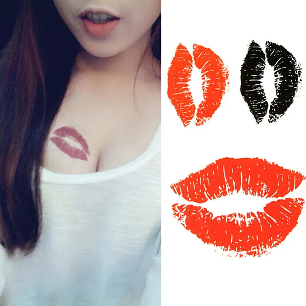 Kiss Lips Tattoos Girls Mens Waterproof Temporary Tattoo Sticker Fake Lipstick