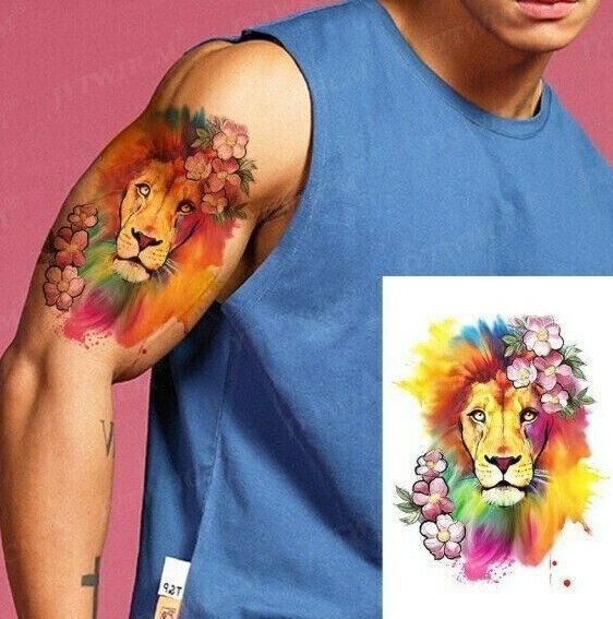 Lion Flower Temporary Tattoo Sticker Womens Waterproof tattoos Fake Arm Leg