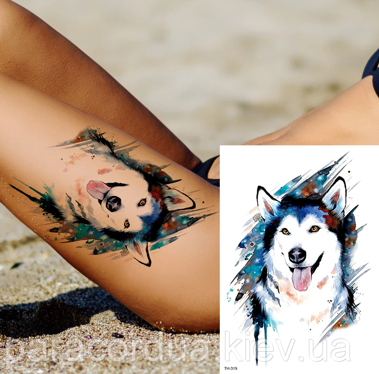 Husky Dog Temporary Tattoo Waterproof Sticker Womens Fake tattoos Leg Mens