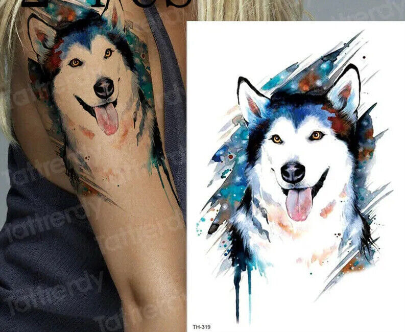 Husky Dog Temporary Tattoo Waterproof Sticker Womens Fake tattoos Leg Mens