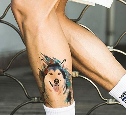 Husky Dog Temporary Tattoo Waterproof Sticker Womens Fake tattoos Leg Mens