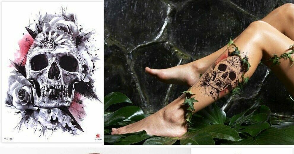 Skull Roses Waterproof Temporary Tattoos Sticker Womens tattoo Fake Arm Leg Mens