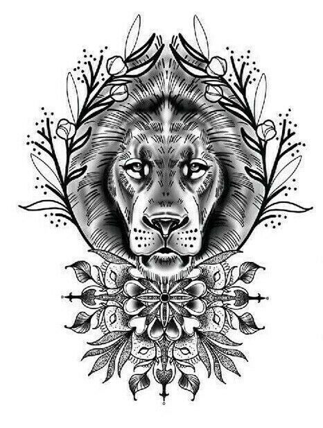 Lion Lioness Flowers Tattoo Fake Sticker Women Mens Arm Leg Waterproof Tattoos