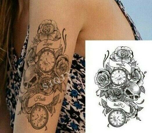 Womens Sexy Tattoo Skull Watch Tattoos Sticker Womens Fake Arm Sleeve Leg