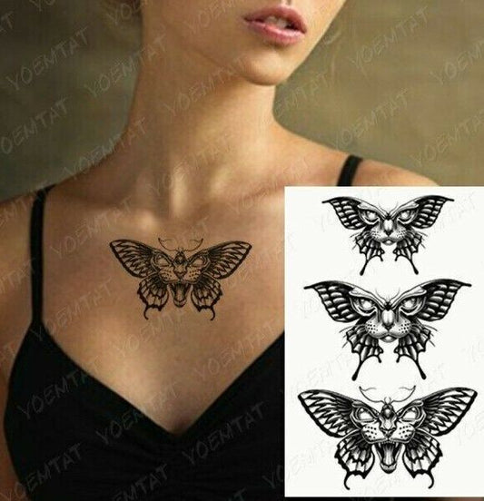 Moth Cat Temporary Tattoo Womens Tattoos Mens Arm Fake Chest Sticker Waterproof