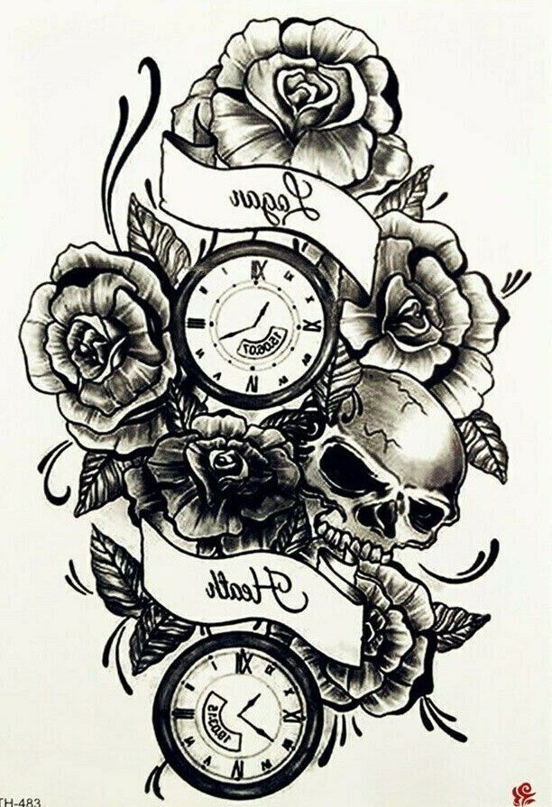 Womens Sexy Tattoo Skull Watch Tattoos Sticker Womens Fake Arm Sleeve Leg