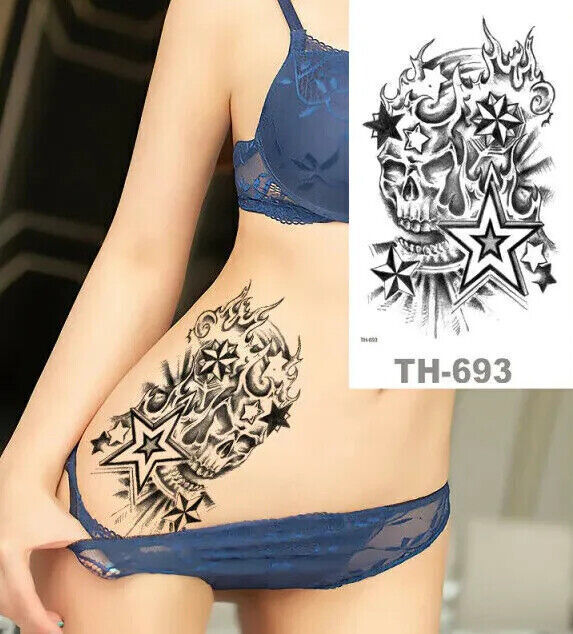 Stars Skull Fire Temporary Tattoos Sticker Mens Womens Tattoo Fake Arm Leg