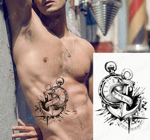 Nautical Sea Anchor Compass Watch Tattoo Fake Sticker Women Mens Sailor Arm