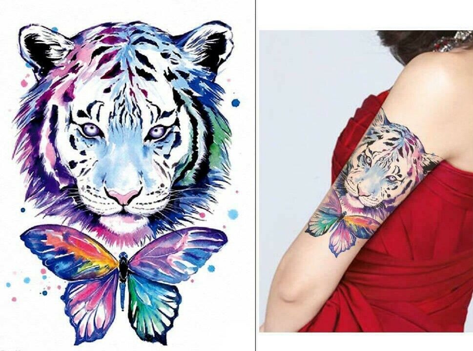 Tiger Butterfly Tattoo Sticker Womens Fake Arm Sleeve Leg Waterproof Tattoos