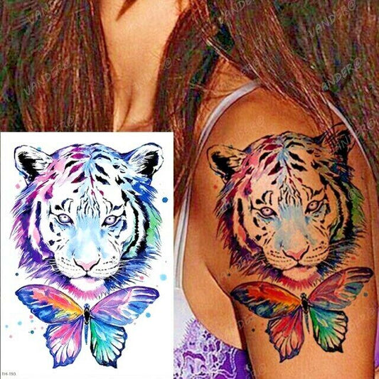 Tiger Butterfly Tattoo Sticker Womens Fake Arm Sleeve Leg Waterproof Tattoos