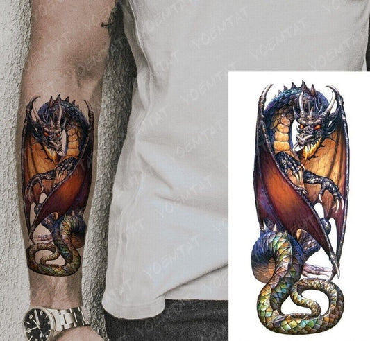 Dragon Fire Waterproof Temporary Tattoo Fake Sticker Womens Men Tattoos Press on