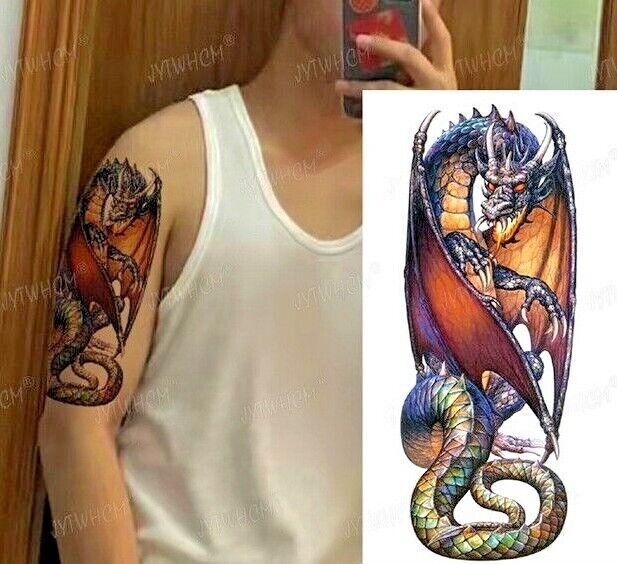 Dragon Fire Waterproof Temporary Tattoo Fake Sticker Womens Men Tattoos Press on