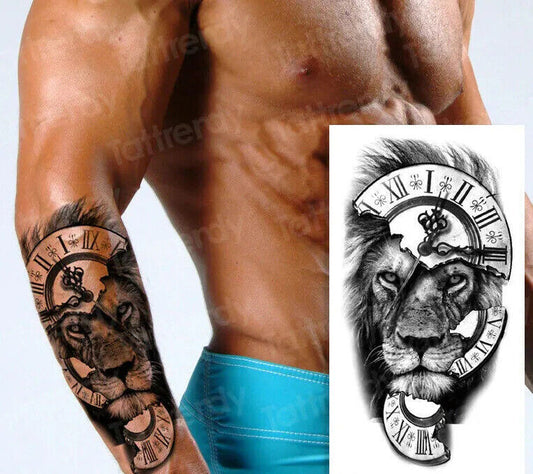 Lion Temporary Tattoo Fake Sticker Mens Womens Lions Waterproof Arm Leg Tattoos