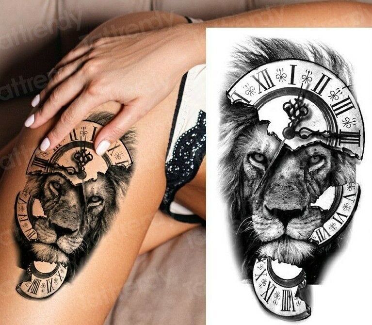 Lion Temporary Tattoo Fake Sticker Mens Womens Lions Waterproof Arm Leg Tattoos