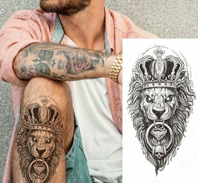 Lion Lions Temporary Tattoo Waterproof Fake Sticker Womens Mens Arm UK Crown Lions